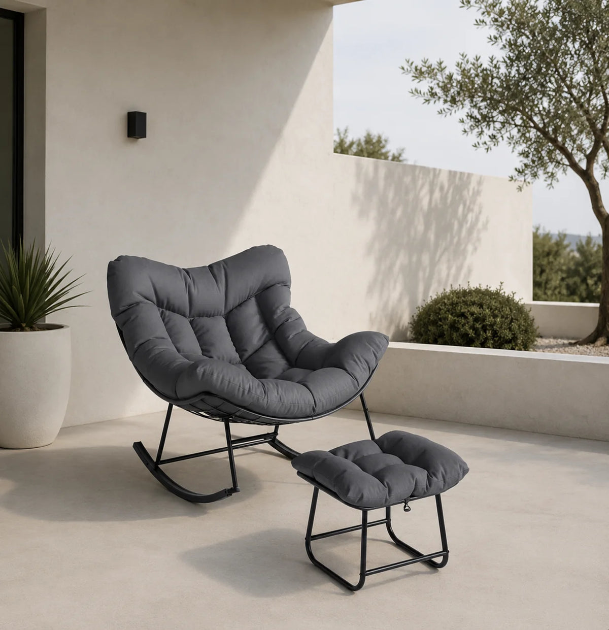 PAPÉVA - Rocking Chair Papasan Coussin XXL  avec Pouf